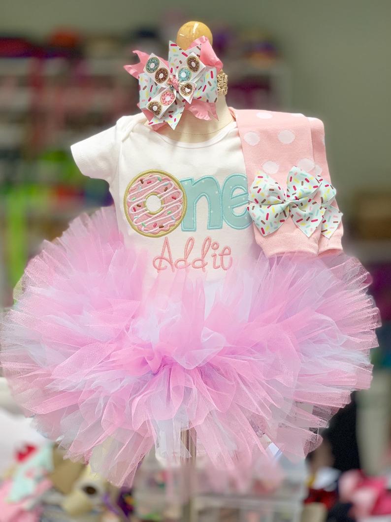 Donut 1st Birthday Tutu Outfit - Baby Girl Donut Birthday Outfit Sweet ONE - Made in USA